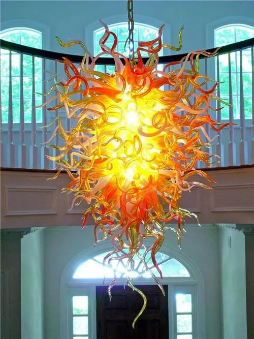 O ouro coloriu o candelabro de Murano com lâmpadas conduzidas Decoração da sala de visitas Grande arte pingente de vidro soprado, LR1121
