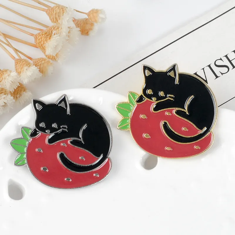 Broches Esmaltados De Gatos Preto E Branco, Broches De Gatos