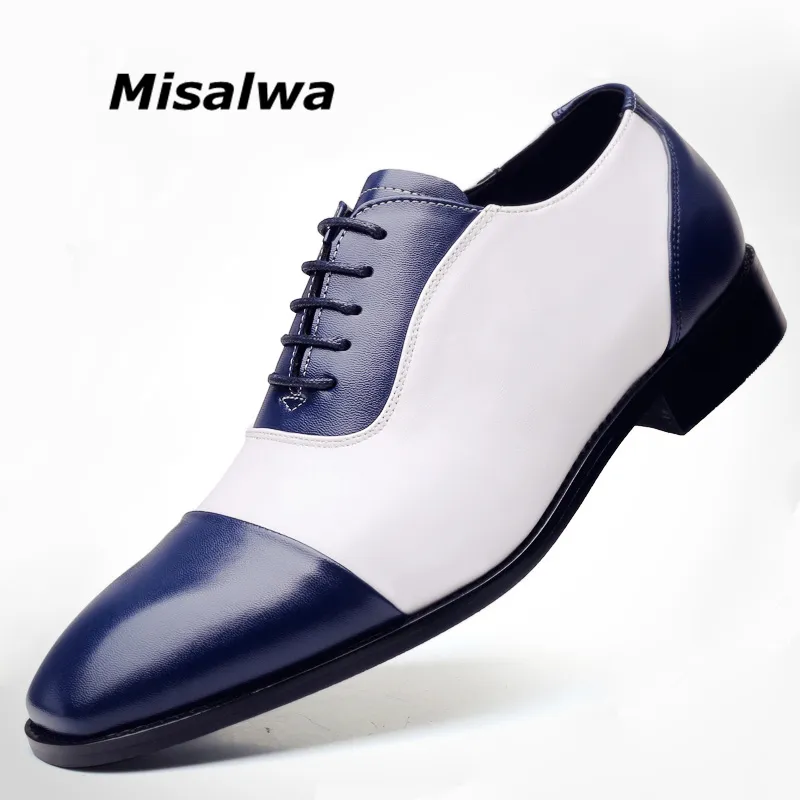 Misalwa Cap-Toe Wingtip Oxford PU Deri Erkek Elbise Ayakkabı Artı Boyutu 38-48 Erkek Ayakkabı Beyaz Mavi Siyah Brogue Erkekler Flats Loafer'lar