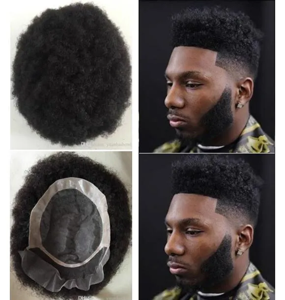 Jet Black 1 Afro Lace Front Mono NPU Toupee For Men Brazilian