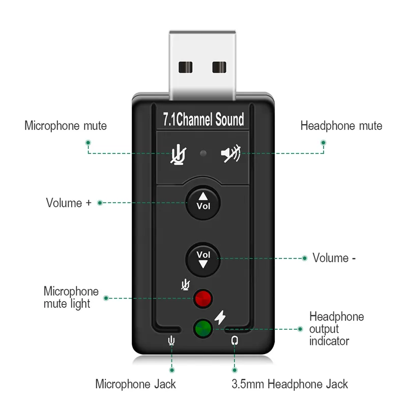 Gris-Carte son externe USB vers Jack 3.5mm, adaptateur 2 en 1