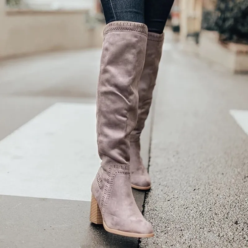 Heißer Verkauf – Lasperal 2020 Damen Overknee-hohe Stiefel mit Hoof-Heels, Winterschuhe, spitze Zehen, sexy, elastisches Gewebe, Damenstiefel, Größe 25–52