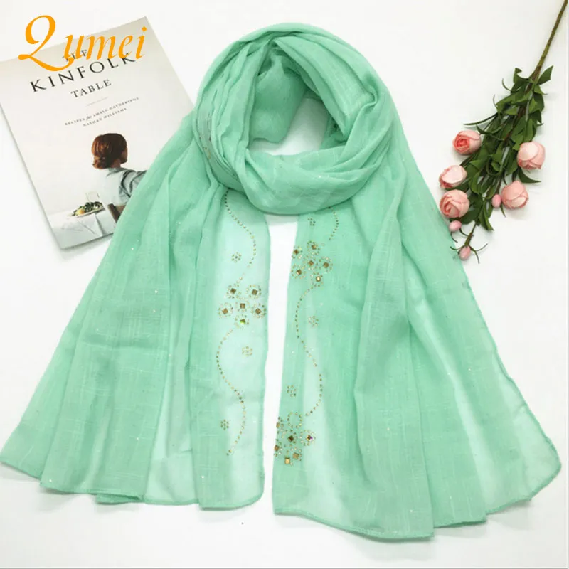 Moda-Sciarpe Avvolge le signore indossano foulard Hijab Moda scialle di diamanti lato puro cotone cosparso di sciarpa d'oro donna A25