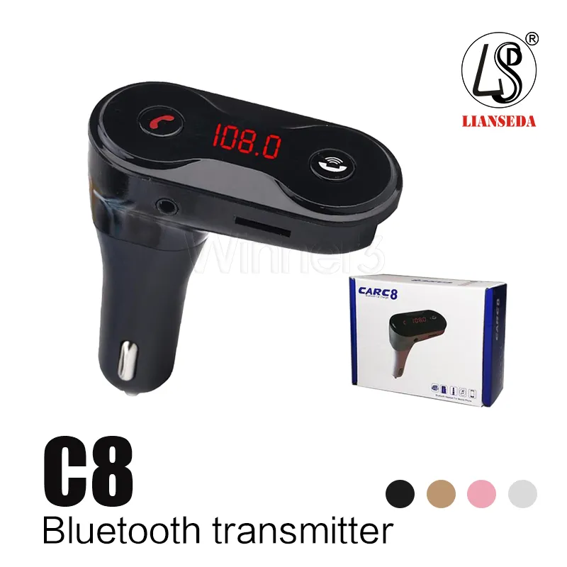 Adaptador Bluetooth Carro Accessorie c8 FM Transmissor Bluetooth Car Kit Mãos Livres Adaptador de Rádio FM suporte TF cartão com Caixa de Varejo