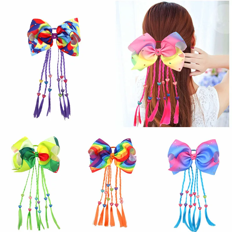 Arcobaleno jojo Archi Capelli Rrope Ragazze 9 colori Archi per capelli per bambini Accessori per capelli per bambini alla moda treccia Anello di torsione Fasce per capelli per feste di compleanno