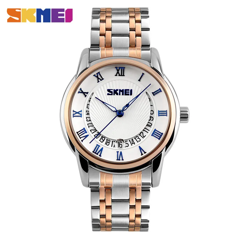 Skmei negócios masculino relógios marca superior de luxo aço inoxidável calendário 3bar à prova dwaterproof água quartzo relógios pulso relogio masculino 9123284d