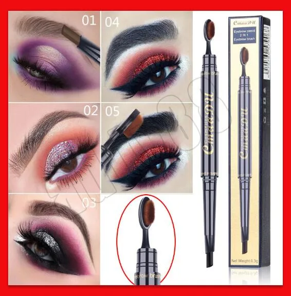 CmaaDu 2 in 1 Eyebrow Pencil + Eyebrow Brush Eyebrow Pencil Toothbrush Head Design Brush Waterproof 5 Colors eye brow pencil eye makeup