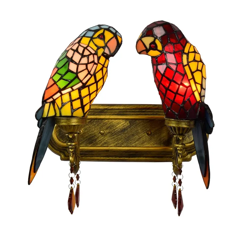 European Tiffany Double-Head Parrot Wall Light Luminária Luminária Luminária Restaurante Decorativo Arte Decorativa Lâmpadas