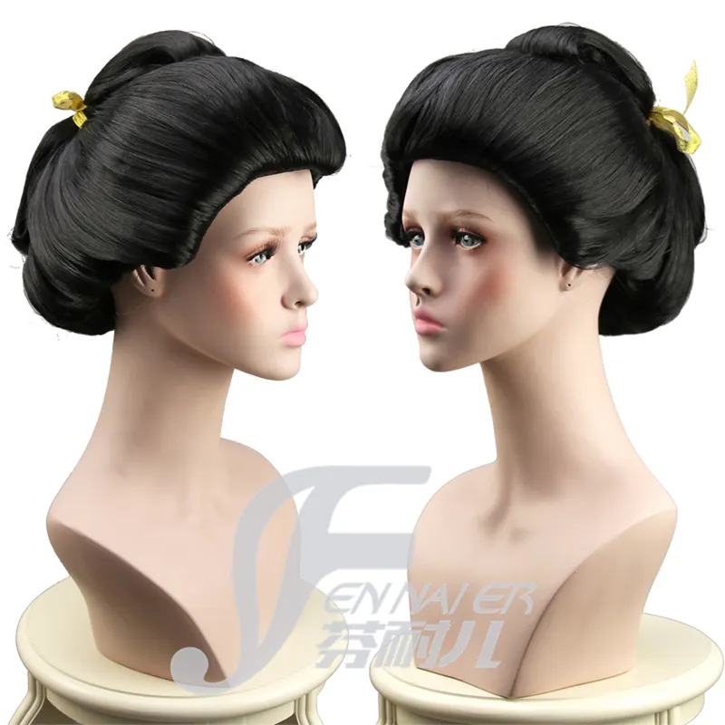 Japanse Geisha Flower Squad Big Head Head Costume Dure zwarte vrouwelijke modellen tonen COS pruik ~ is gevormd