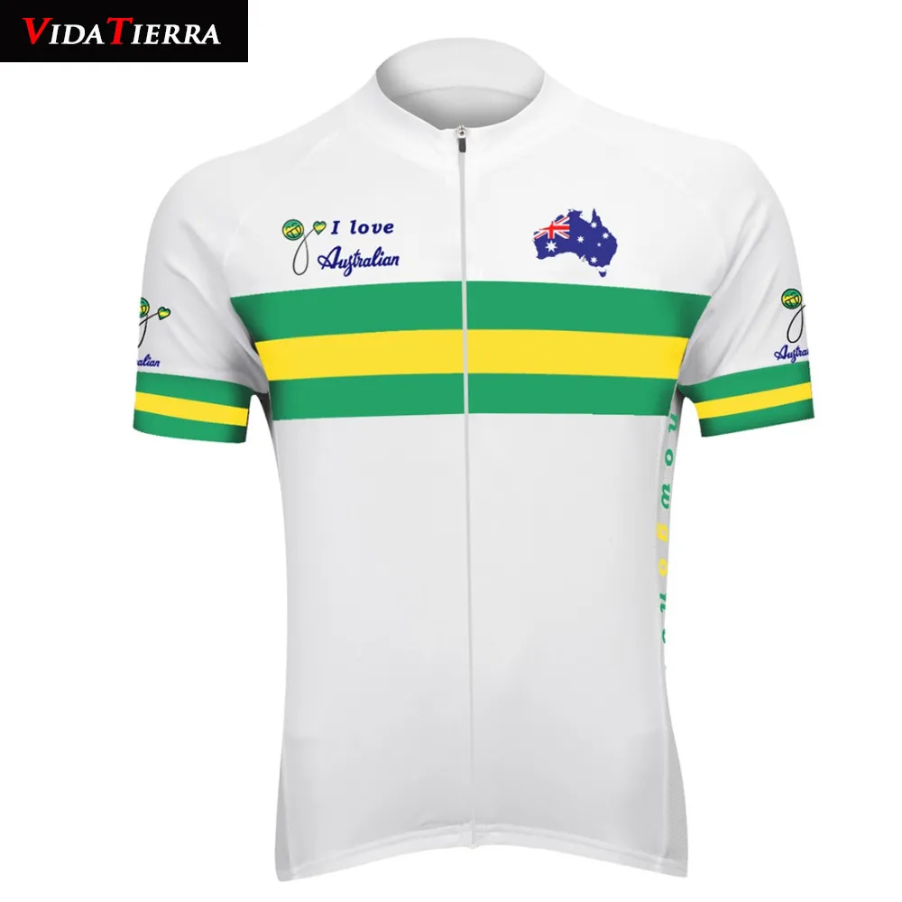 VIDATIERRA 2019 maillot cycliste vert / blanc équipe nationale australienne vêtements de vélo vtt tops équipe nationale modèle de carte honneur chanceux cool gagnant