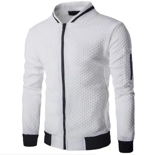 Mens Veste Homme Bomber Fit Argyle Zipper Jacket Casual Jacket 2019 Autumn New Trend White Fashion Male Jackets Clothes