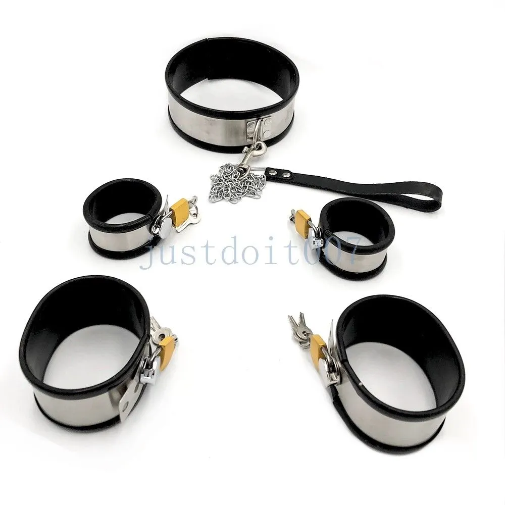 Premium Bondage Set - Stainless Steel & Silicone Collar Wrist Ankle ...