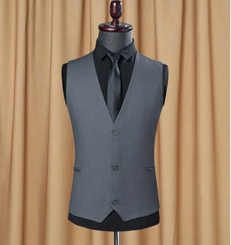Autumn Slim Fit Light Gray Black Groomsmen vest for Wedding and Business - V Neck Waistcoat for Groomsmen