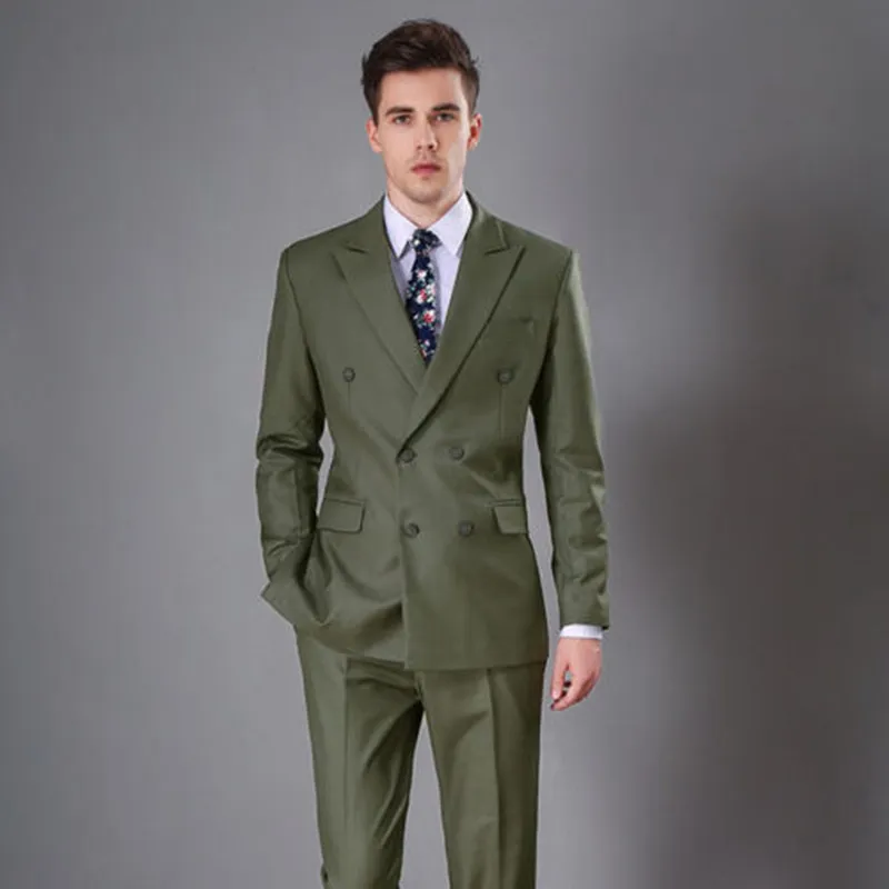 Army Green Men kostym Bröllopsfest Prom Groomsmen Tuxedos Casual Work 2 Piece Set Custom (Jacket + Byxor) .132