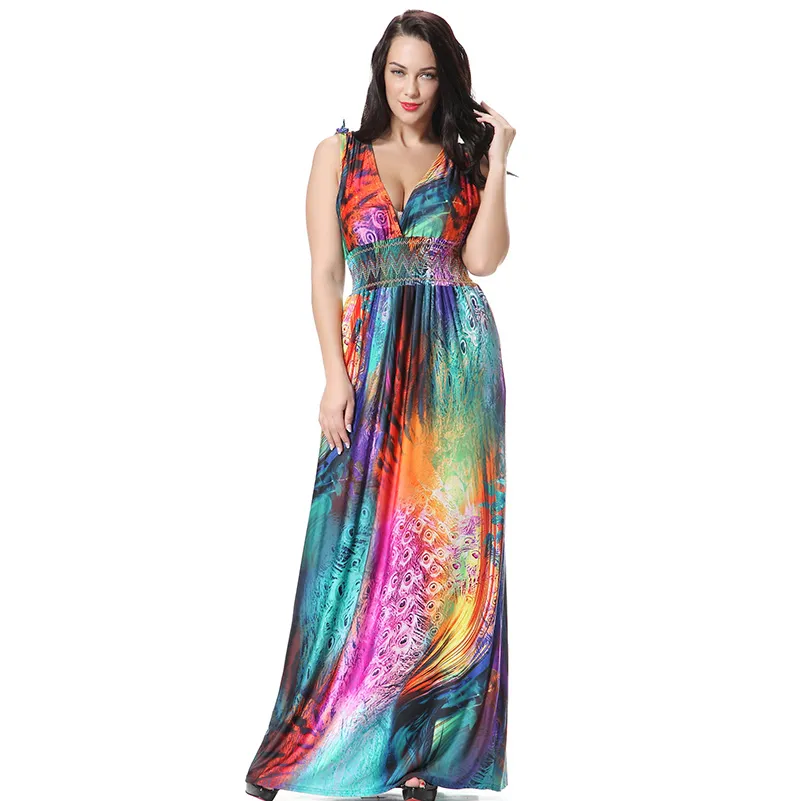 Vestidos longos maxi de mulheres mais tamanho 5xl 6xl 7xl grande praia de praia mangas mangas big bohemian 4xl slim xxxl boho vestido verão 2018