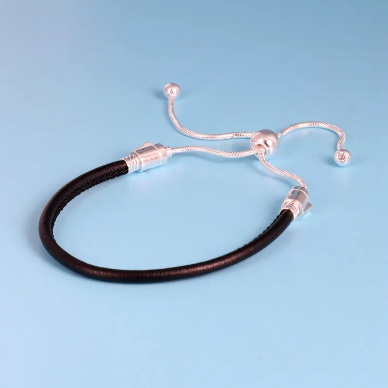 925 Sterling Silver Retractable Red Thread Bracelet With Black Base And