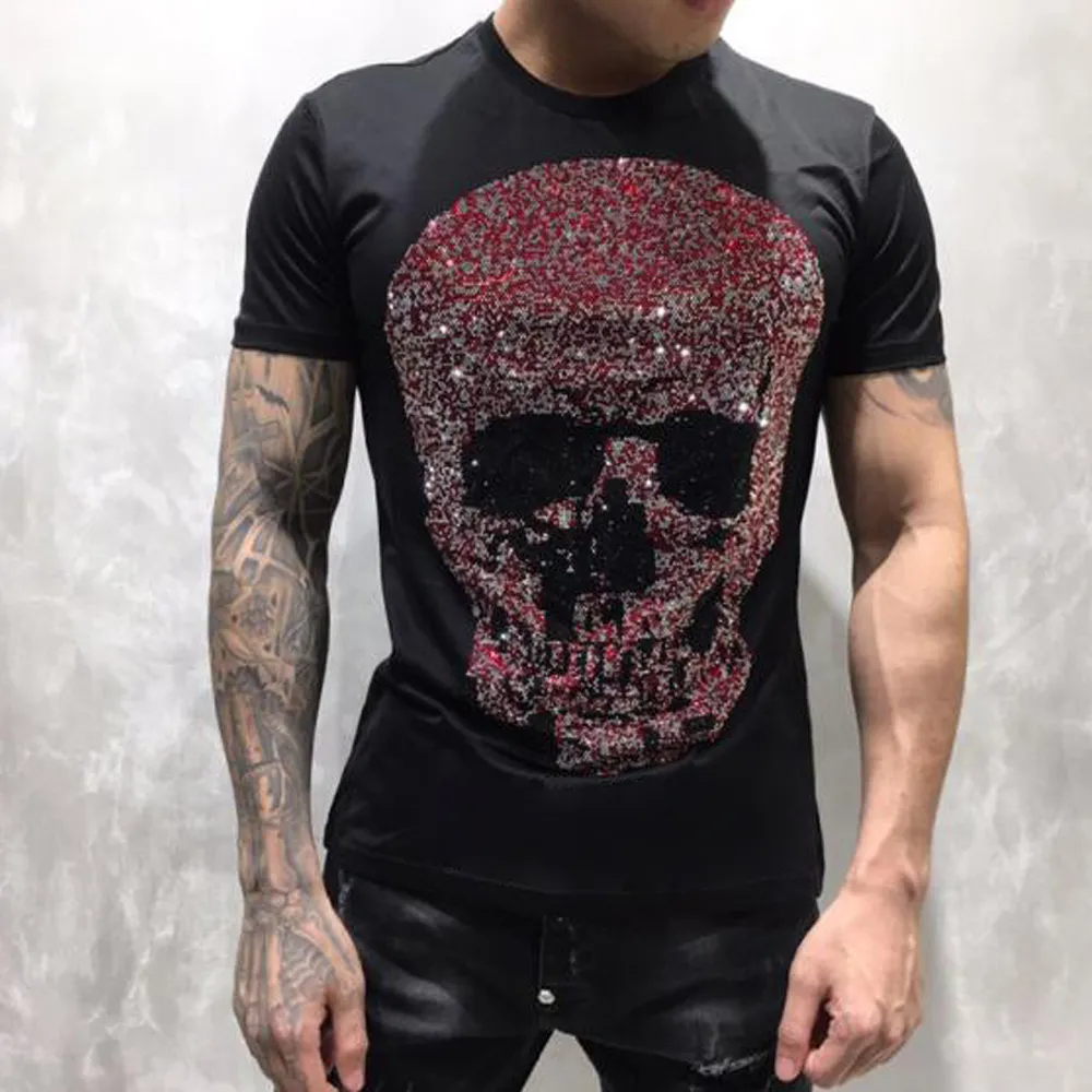 Herren T-Shirts PP Herren Designer T-Shirts Kurzarm Männer Markenkleidung Mode Strass Big Skull Frauen T-Shirt Männlich Hochwertige Baumwoll-T-Shirts 070216