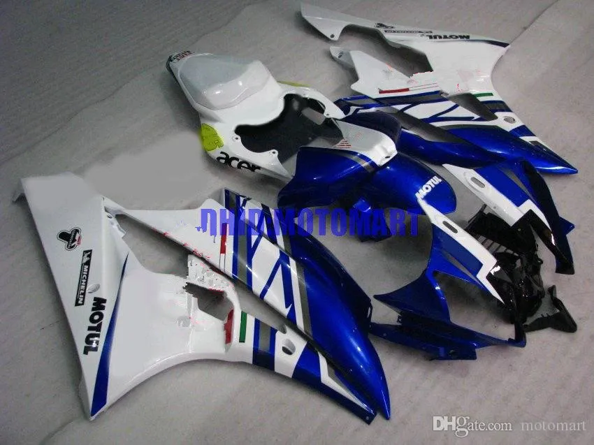 Injectie Mold Fairing Kit voor Yamaha YZFR6 06 07 YZF R6 2006 2007 YZF600 ABS White Blue Backings Set + Gifts Yi16