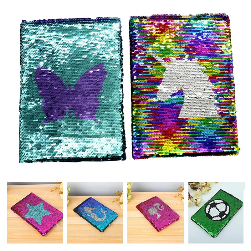 New Girls Diy Mermaid Magic Sequin Journal Notebooks Love Heart Unicorn Ball Sequin Office Notepad School Diary Stationery Present