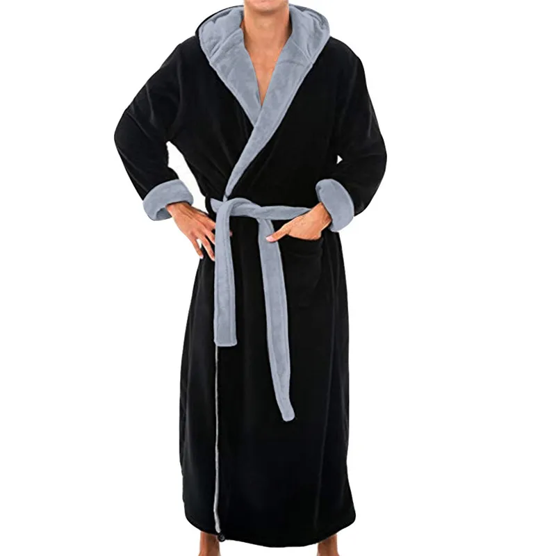 Men Winter Extra Long Bathrobe Mens Warm Flannel Long Kimono Bath Robe Coat Male Bathrobes Night Dressing Gown Home Clothes #45B