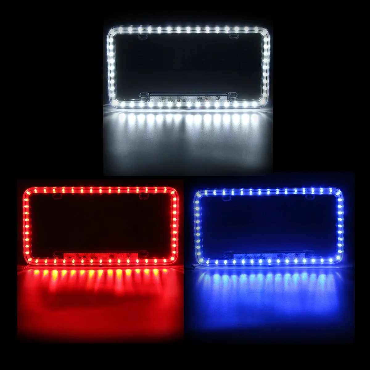 Freeshipping Universal Blue/White/Red Car 54LED Lighting Acrylic Plastic License Plate Cover Frame