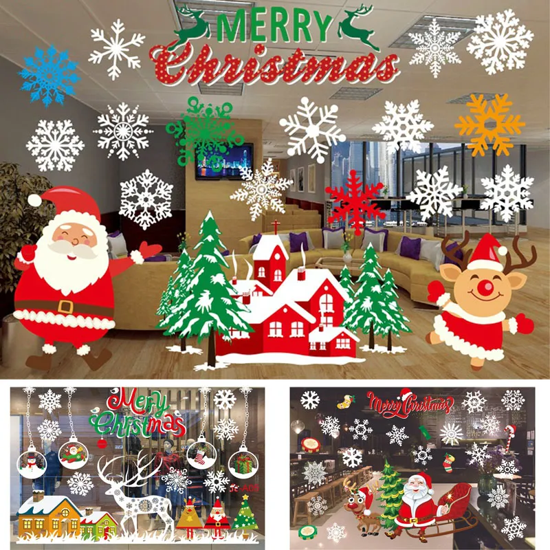 Christmas Self Adhesive Stickers Decorations Clearance Merry Christmas Ornament Home Window Wall