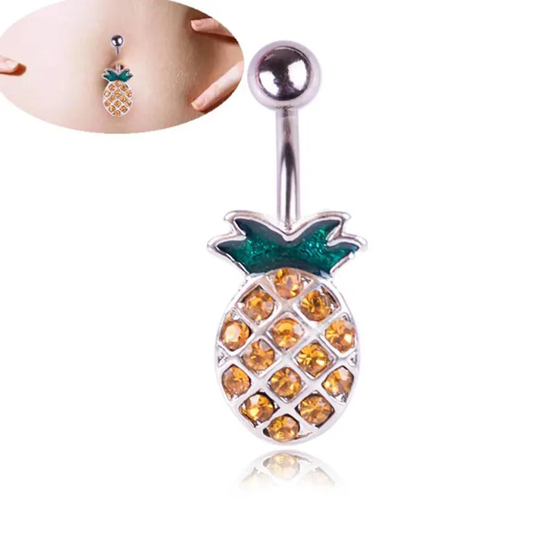 Pineapple Belly Button Pierścionki Titanium Stal Pępek Pierścień Krótki Bar Belly Pierścień Salon i Piercing Materiały