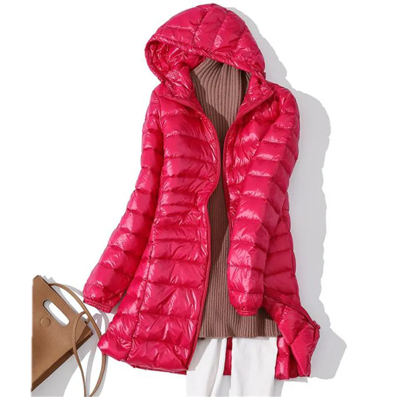 S ~ 7XL Kadınlar Beyaz Ördek Aşağı Ceket Sonbahar Kış İnce Parkas Kadın Ceket Uzun Kapşonlu Artı Boyutu Ultra Işık Aşağı Giyim RH2112