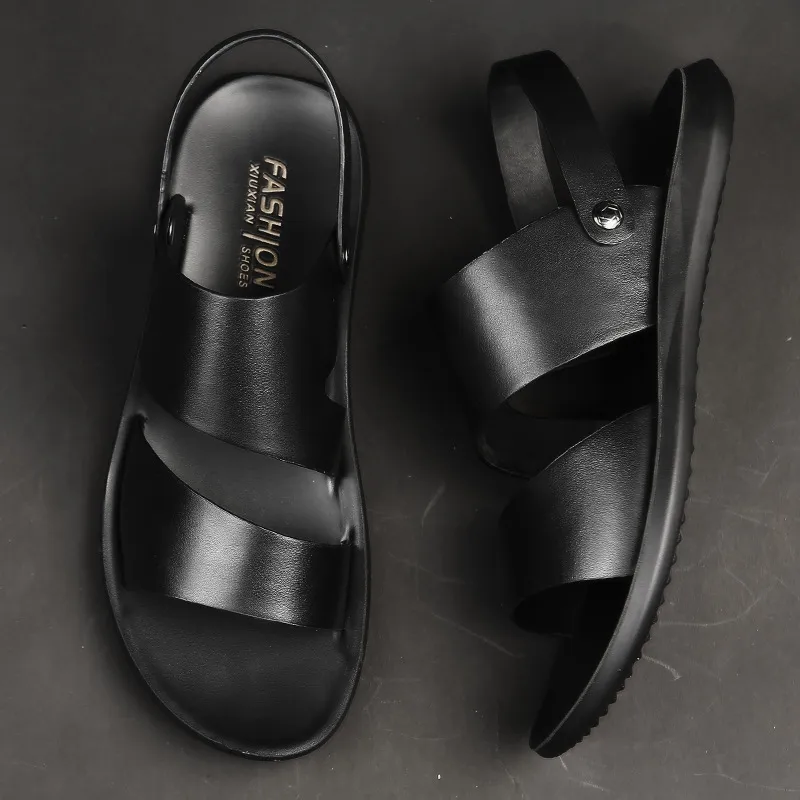 Venda quente-One A Palavra Drag Couro Genuíno Legal Chinelo Não-slip Personalidade Sapatos de Praia Tendência Jovem Tempo De Lazer Arrastar