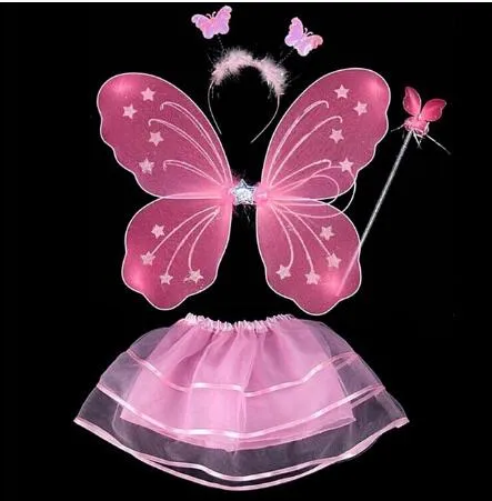 Kinder Mädchen Fairy Prinzessin Kostüm Sets Bunte Bühnenabnutzung Schmetterlingsflügel Zauberstab Stirnband Tutu Röcke GB1362