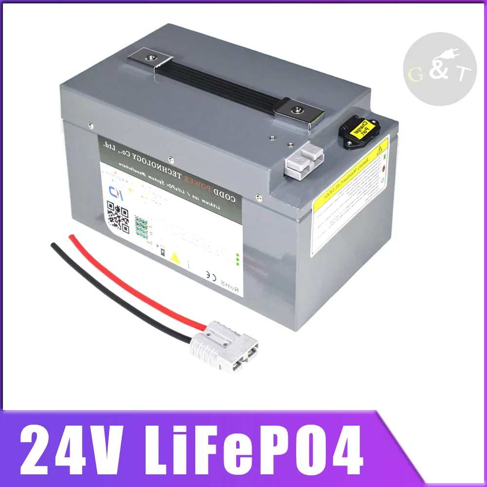 Batteria 24V 100AH Lifepo4 Batteria 60Ah con caricabatterie BMS per inverter RV EV Pannello solare Attrezzatura di sicurezza Barca turistica