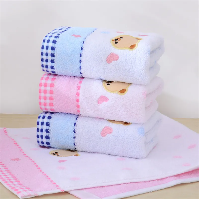 Venta directa de fábrica de algodón puro toalla de niños 25 50 cm de lavado de cara pequeña toalla absorbente suave al por mayor y personalizada