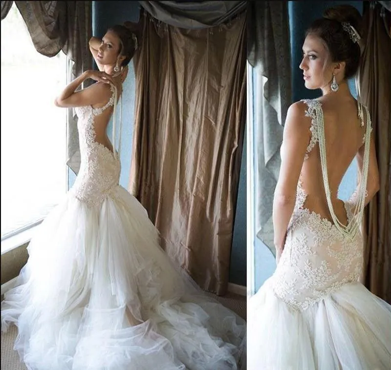 2019 Dentelle Appliqued Sirène Robes De Mariée Chérie Dos Ouvert À Plusieurs Niveaux Tulle Robe De Mariée Cour Train Plus La Taille Robes De Mariée