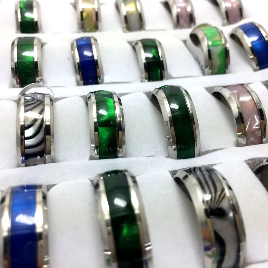 Hela 30st 8mm rosa grönt blå skal 316L Acier rostfritt stålringar smycken fingerring bekväm fit283q
