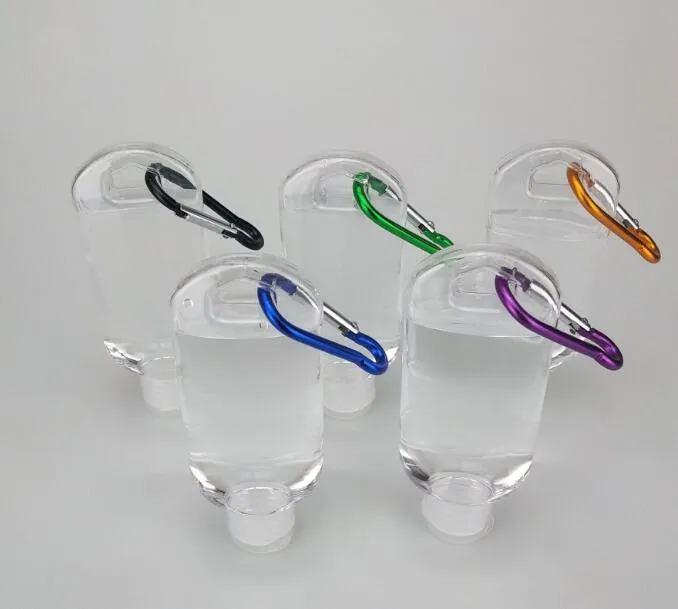 Bottiglia riutilizzabile vuota di qualità da 50 ml con gancio portachiavi Bottiglia disinfettante per le mani in plastica trasparente trasparente per viaggiare in magazzino