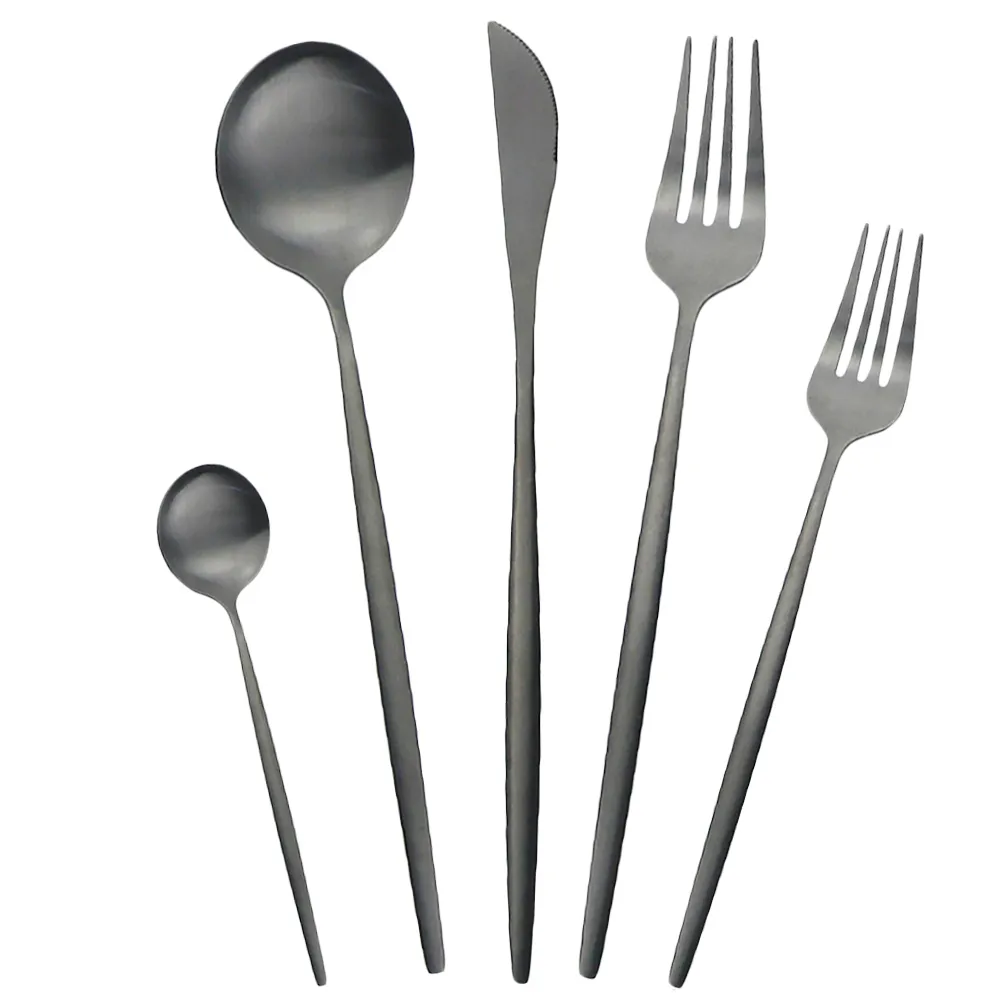 30Pcs/Set Black Dinnerware Set 304 Stainless Steel Cutlery Set Knife Fork Spoon Dinner Set Western Matte Silverware Flatware T200430