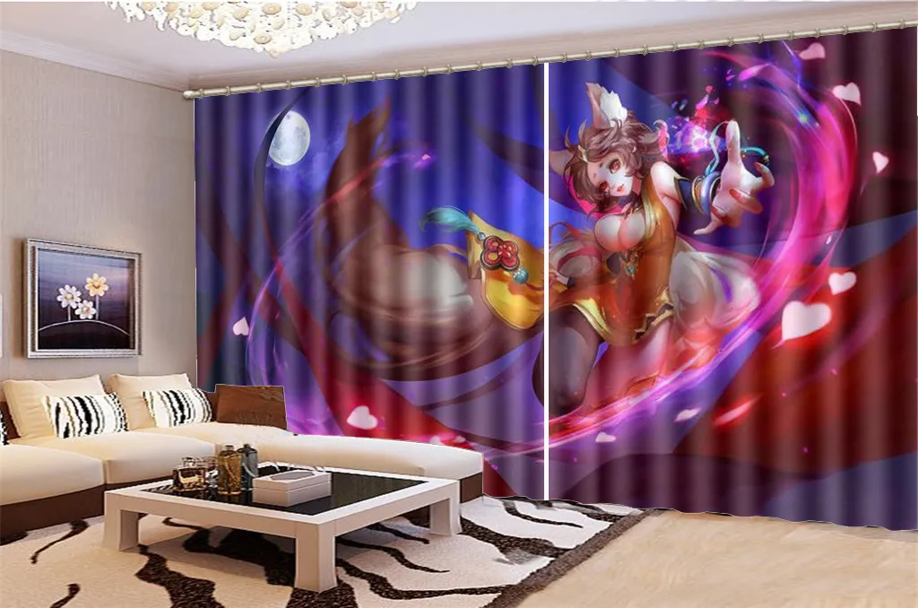 Großhandel 3D-Vorhang für Wohnzimmer, 3D-Cartoon-Sexy-Mädchen, dekorativer Innenraum, schöne Verdunkelungsvorhänge