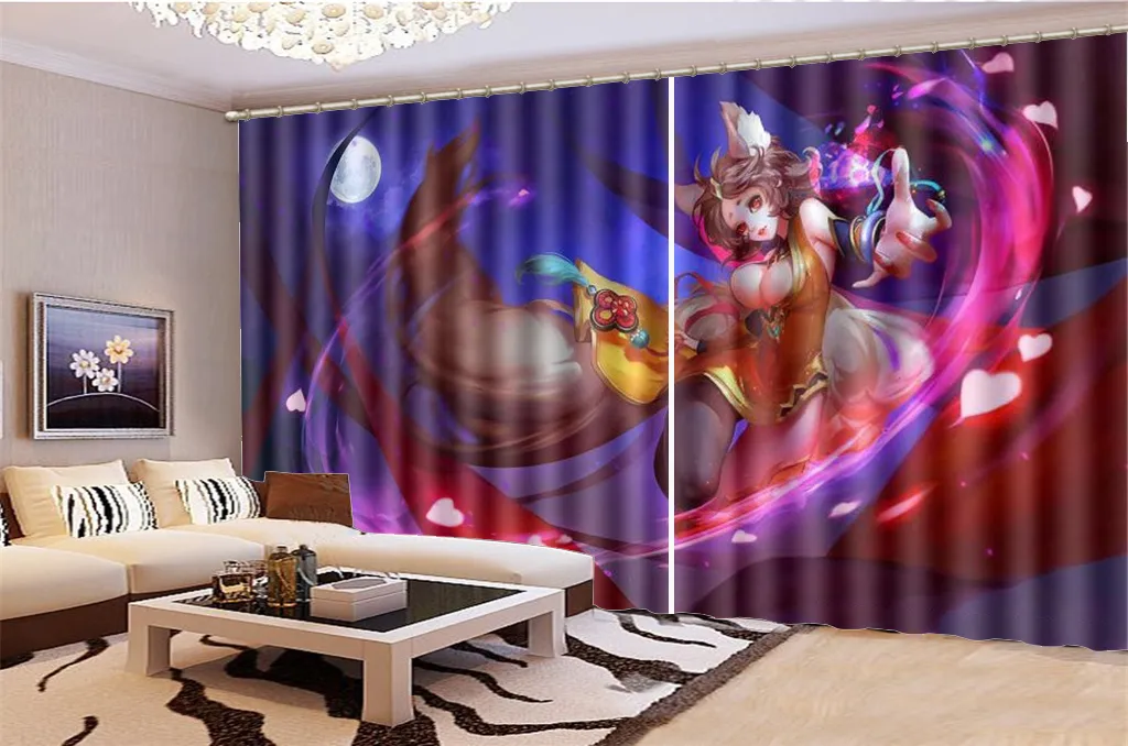 Menina atacado 3d Cortina Sala 3d dos desenhos animados Sexy interior decorativo cortinas blackout bonito