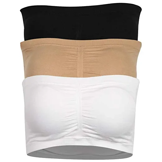 Bandeau de feminino sutiã, Strapless Basic Tube Tube Top Acolchoado Seamless Comfort Bra, 3 cores (branco / preto / bege)