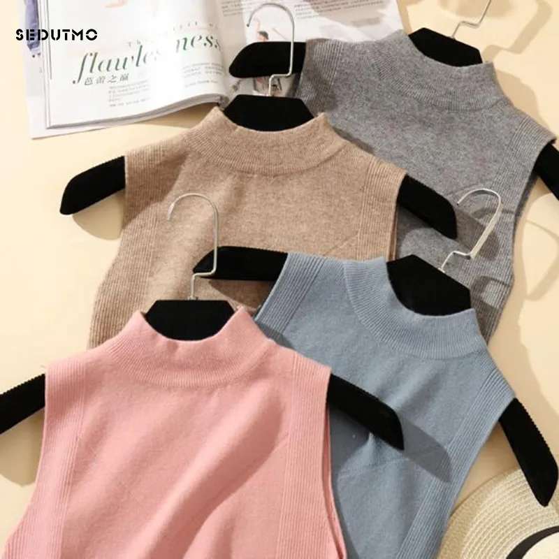 Sedutmo 2018 Summer Knitted Tank Top Women Camis Sleeveless Autumn Turtleneck Sweater White Halter Top Ed261 Y19062201