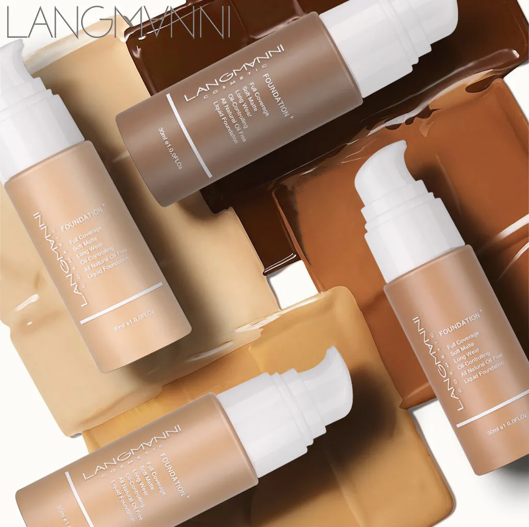 Langmanni Full Coverage Foundation Soft Matte Oil Control Long Wear Foundations Volledig natuurlijke, olievrije gezichtsmake-up voor de vette huid