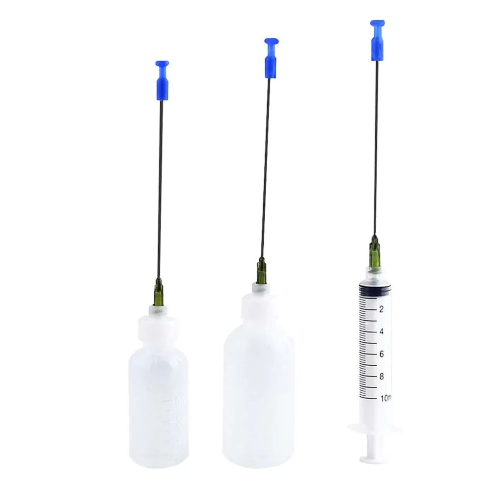 Plastic Squeeze Bottles 1oz, 2oz, 10ml Syringe, 4 "1" 0.5 "14G Dispenser Needle Applicators for Gun Oil Pack of 3