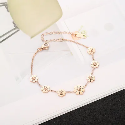 Four-leaf clover seven small daisies bracelets bells long life lock bracelet butterfly tassel pendant beads anklet jewelry gift