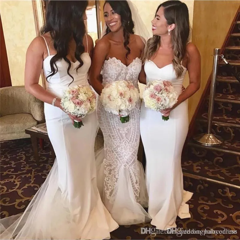 White Mermaid Bridesmaid Dress with Spaghetti Straps and Sweep Train for Western Weddings from Dhgate Bridesmaid Dress - price 253.04 White Mermaid Bridesmaid Dress with Spaghetti Straps and Sweep Train for Western Weddings from Dhgate Bridesmaid Dress - price 253.04