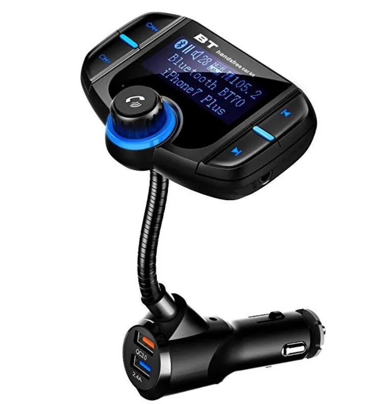 Transmetteur FM de voiture, CHGeek Quick Charge 3.0 et Smart 2.4A Chargeur de voiture double USB Adaptateur auxiliaire sans fil Lecteur MP3 Kit d'appel mains libres avec E