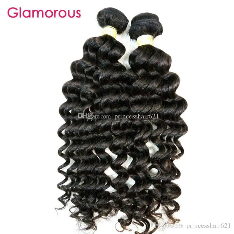 Glamorous Perulu İnsan Saç Derin Vücut Dalga 3 adet 100g Doğal Renk Virgin Brezilyalı Hint Malezya Dalgalı Saç Uzantıları Siyah Kadınlar için
