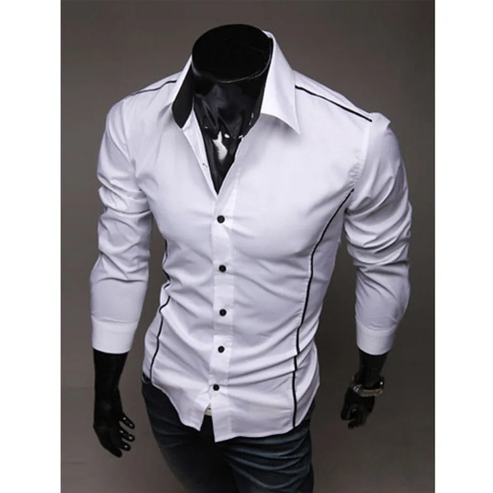 2019 New Style Fashion Hot Men's Long Sleeve Shirt Button Patchwork With Pocket Formal Button Plain Top