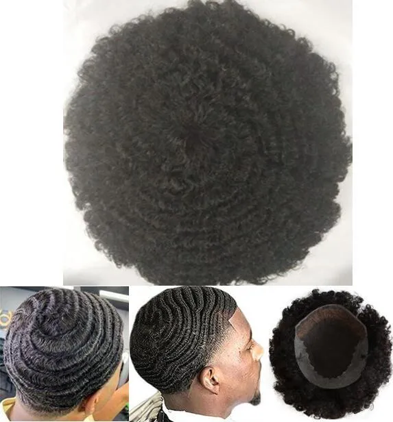 Afro Curl 360 Wave Q6 Lace Front Toupee Q6 Men Hair Wig Men Hairpieces Malaysian Virgin Human Hair Replacement for Black Men