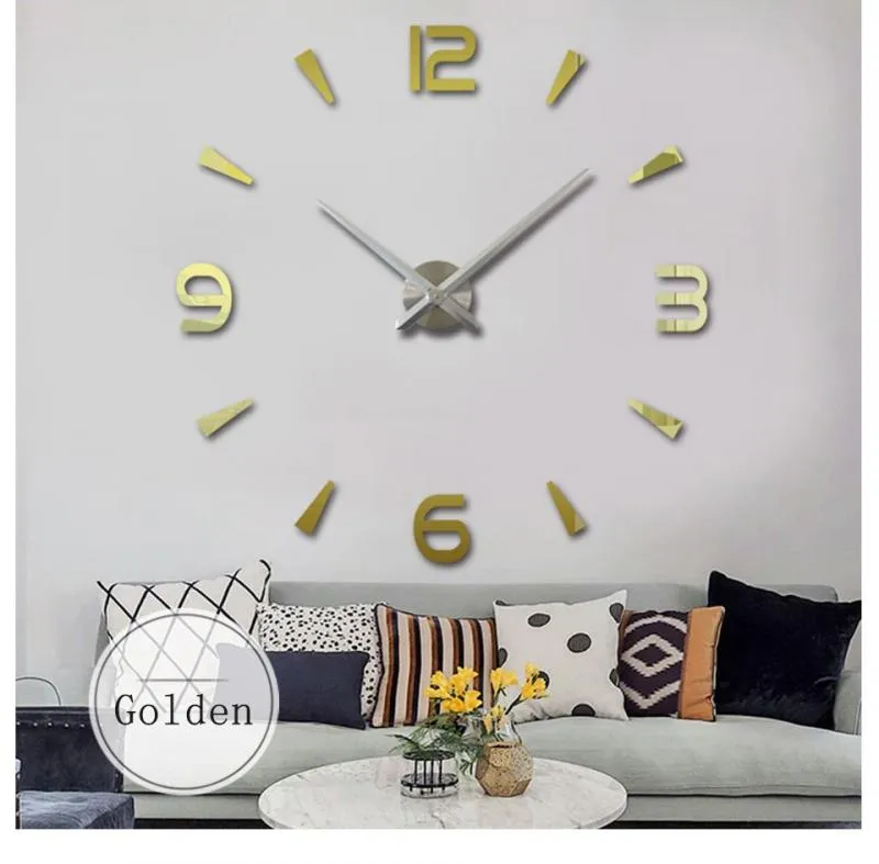 Reloj de pared grande para sala de estar, diseño de arte 3D de metal, sin  garrapatas, reloj de pared creativo, reloj de pared de oro para dormitorio