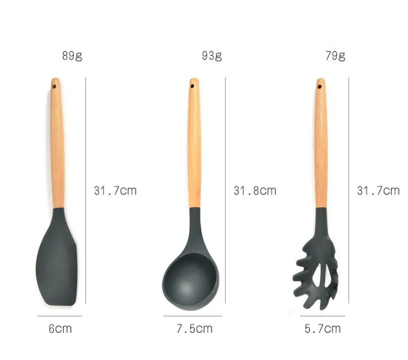 11 piezas/set utensilios de cocina de silicona pala de cocina mango de  madera juego de cocina, Moda de Mujer